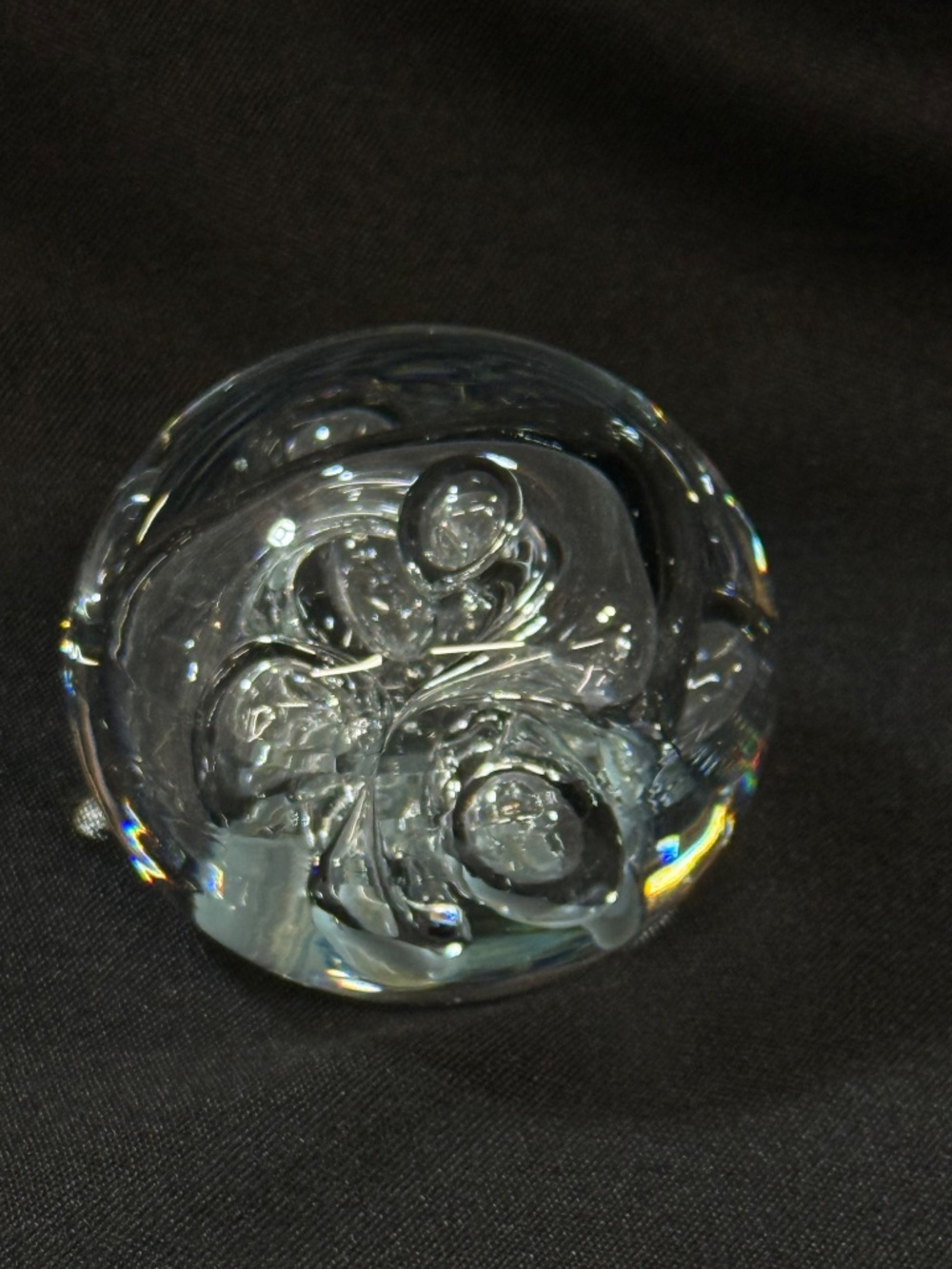 Karg Vintage Clear Art Glass Hand Blown Paperweight Controlled Bubbles